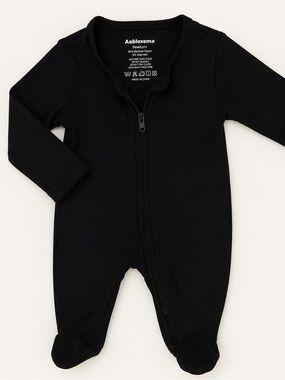 Black Zippered bamboo rayon Footed One-Piece for Newborns